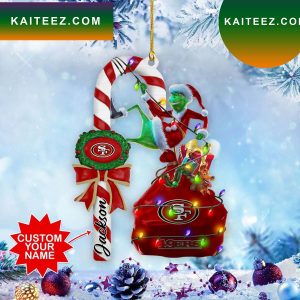 San Francisco 49ers NFL Custom Name Grinch Candy Cane Grinch Decorations Outdoor Ornament