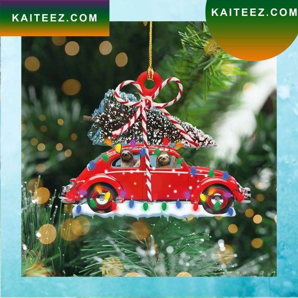 Sloth Drive Red Car Christmas Ornament Cute Christmas Vacation Christmas Ornament
