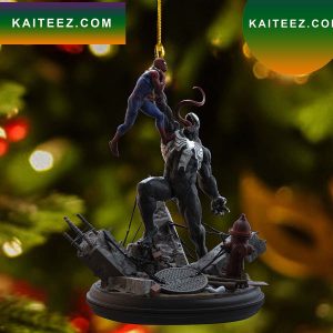 Spiderman and Venom fighting Christmas ornament