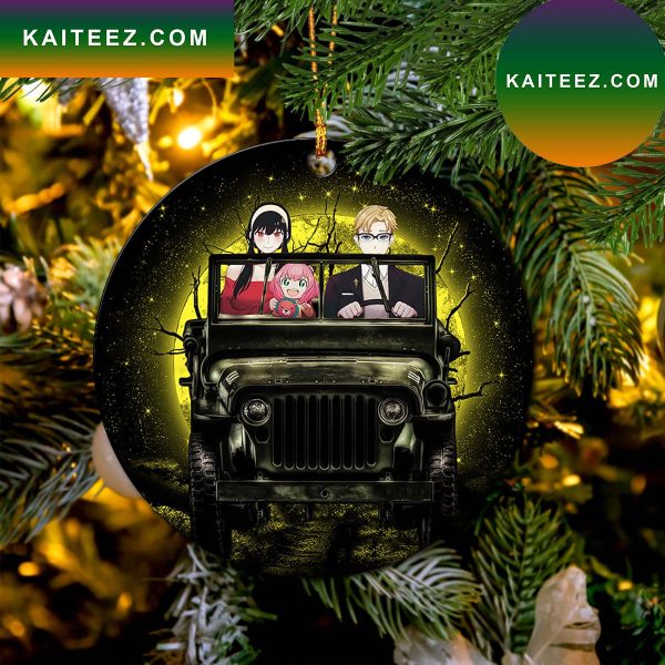 Spy x Family Yor And Anya Ride Jeep Moonlight Halloween Funny Mica Circle Ornament Perfect Gift For Holiday