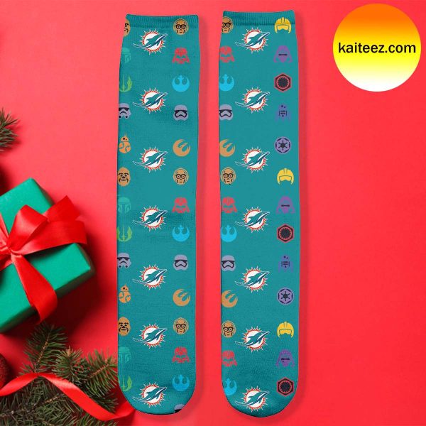 StarWars x NFL Miami Dolphins Pattern Christmas Socks