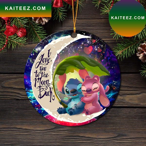 Stitch Angel Love You To The Moon Galaxy Mica Circle Ornament Perfect Gift For Holiday