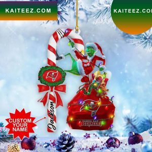 Tampa Bay Buccaneers NFL Custom Name Grinch Candy Cane Grinch Decorations Outdoor Ornament