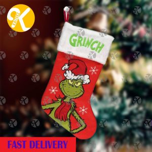 The Grinch Santa Hat And Red Scarf Christmas Stocking