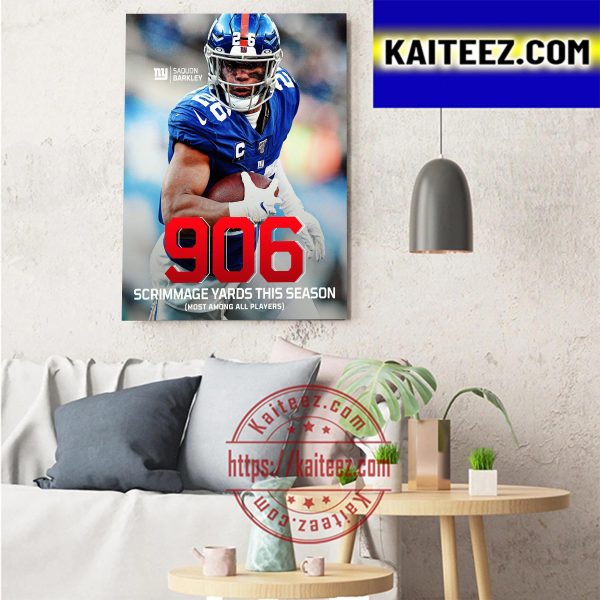 The New York Giants Saquon Barkley 906 Scrimmage Yard Art Decor Poster Canvas