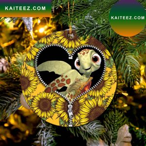 Turtle Sunflower Zipper Mica Circle Ornament Perfect Gift For Holiday