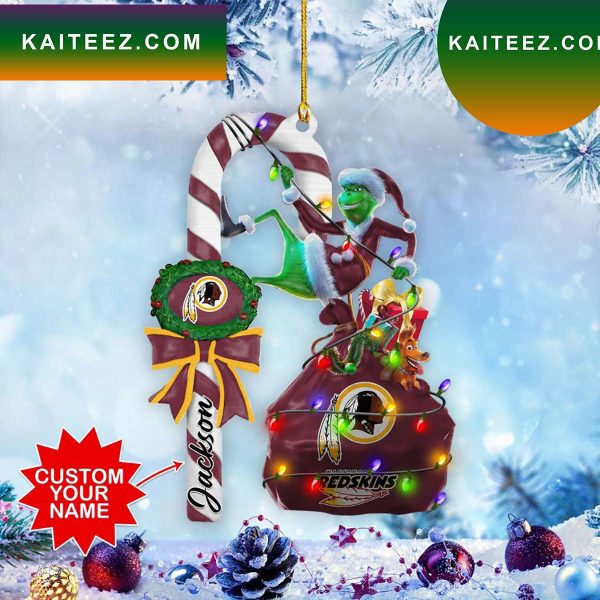 Washington Redskins NFL Custom Name Grinch Candy Cane Grinch Decorations Outdoor Ornament