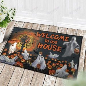 Welcome To Our House ghost pumpkin Happy Halloween Doormat