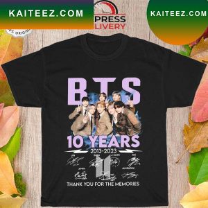 BTS 10 years 2013 2023 thank you for the memories signatures T-shirt