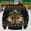Bear Beer Campfire Yellow Wool  Knitted Ugly Sweater