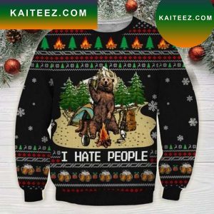 Bear Beer Camping I Hate People Ugly Christmas Sweater