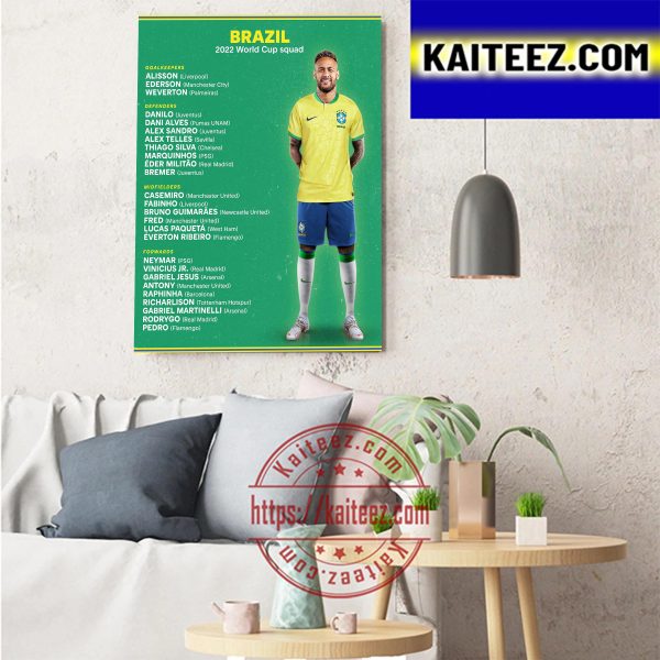 Brazil 2022 FIFA World Cup Squad Art Decor Poster Canvas