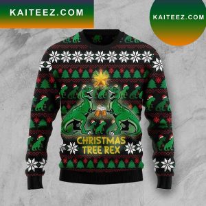 Dinosaur Christmas Tree Rex Drink Beer Ugly Sweater