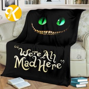 Disney Cheshire Cat Alice In Wonderland ‘We’re All Mad Here’ In Black Background Christmas Throw Blanket