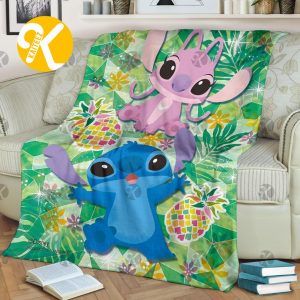 Disney Cute Angel And Stitch Posing In Tropical Background Christmas Throw Blanket