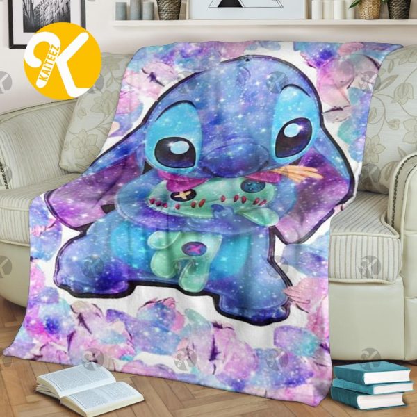 Disney Cute Colorful Stitch In Galaxy Background Christmas Throw Blanket