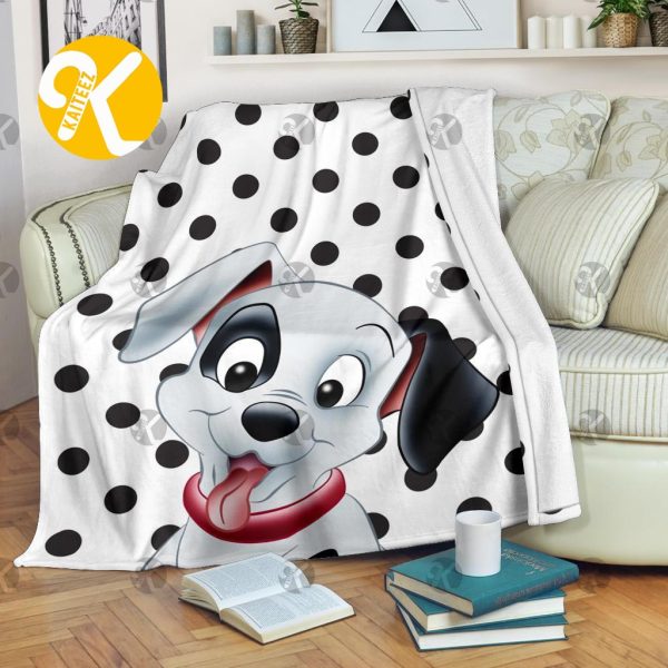 Disney Cute Dalmatian In White And Black Dot Background Christmas Throw Blanket