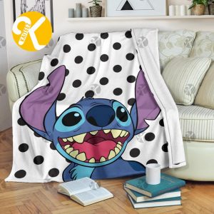 Disney Cute Face Stitch In White And Black Dot Christmas Throw Blanket