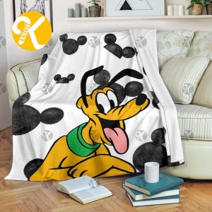 Disney Cute Pluto In White And Mickey Symbol Background Christmas Throw Blanket