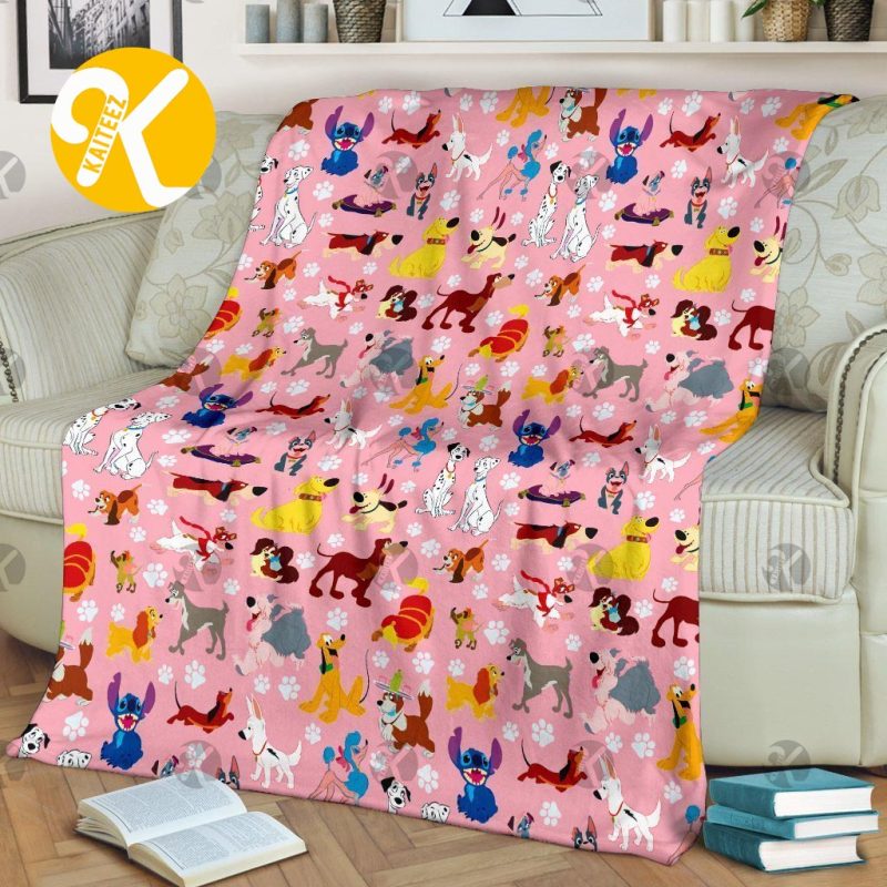 Disney Every Cute Dogs In Pink Christmas Throw Blanket Kaiteez