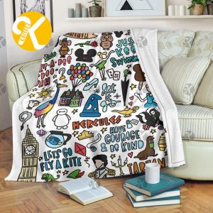 Disney Funny Doodle Every Famous Things Christmas Throw Blanket