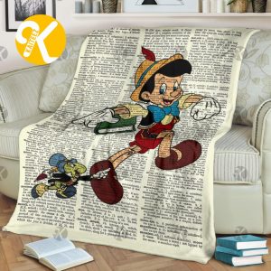 Disney Jiminy Cricket Pinocchio Running In Vintage Background Christmas Throw Blanket