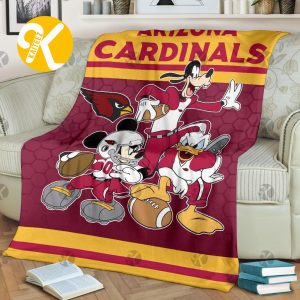 Disney Mickey Mouse Arizona Cardinals NFL Team Football In Red And Yellow Throw Fleece Blanket