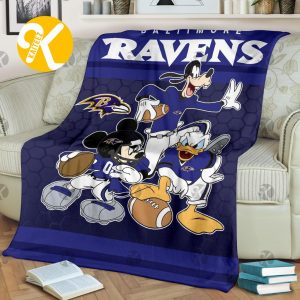 Disney Mickey Mouse Baltimore Ravens NFL Team Football In Purple Throw Fleece Blanket