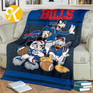 Disney Mickey Mouse Buffalo Bills NFL Team Football In Black And Blue Throw Fleece Blanket