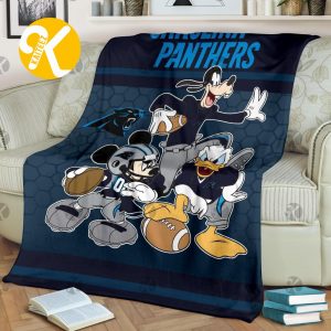 Disney Mickey Mouse Carolina Panthers NFL Team Football In Black Throw Fleece Blanket