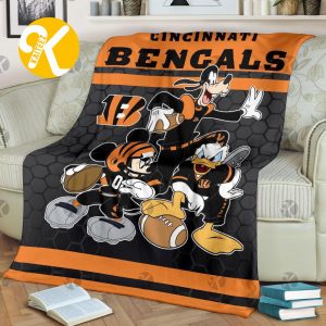 Disney Mickey Mouse Cincinnati Bengals Team NFL In Navy And Orange Throw Fleece Blanket