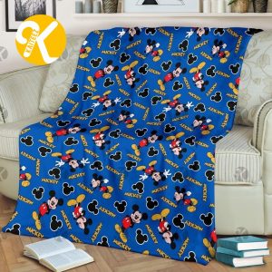 Disney Mickey Mouse Cute Emotionals Pattern In Blue Background Throw Fleece Blanket