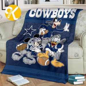Disney Mickey Mouse Dallas Cowboys NFL Team Football In Blue Throw Fleece Blanket