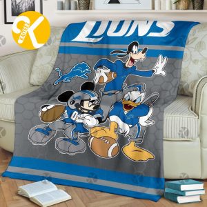 Disney Mickey Mouse Detroit Lions NFL Team Football In Grey And Blue Throw Fleece Blanket