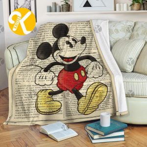 Disney Mickey Mouse In Vintage Book Page Background Throw Fleece Blanket