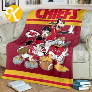 Disney Mickey Mouse Kansas City Chiefs NFL Team Football In Red And Yellow Throw Fleece Blanket