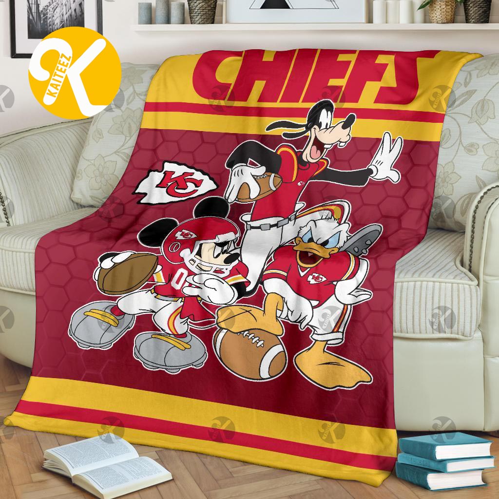 Disney Mickey Mouse Kansas City Chiefs NFL Team Football In Red And Yellow  Throw Fleece Blanket - Kaiteez