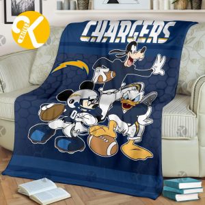 Disney Mickey Mouse Los Angeles Chargers NFL Team Football In Navy Throw Fleece Blanket