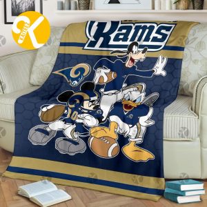 Disney Mickey Mouse Los Angeles Rams NFL Team Football In Blue And Sand Throw Fleece Blanket