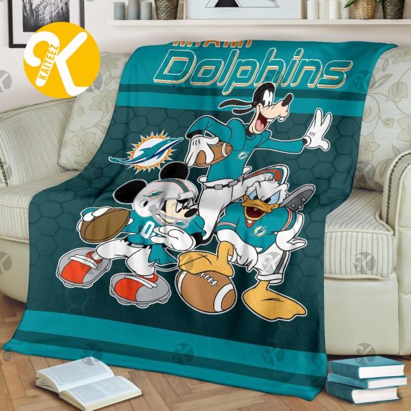 Disney Mickey Mouse Miami Dolphins NFL Team In Mint Throw Fleece Blanket
