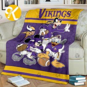 Disney Mickey Mouse Minnesota Vikings NFL Team Football In Purple And Yellow Throw Fleece Blanket