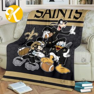 Disney Mickey Mouse New Orleans Saints NFL Team Football In Black And Sand Throw Fleece Blanket