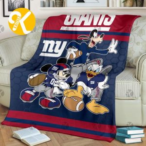 Disney Mickey Mouse Newyork Giants NFL Team Football In Blue And Red Throw Fleece Blanket