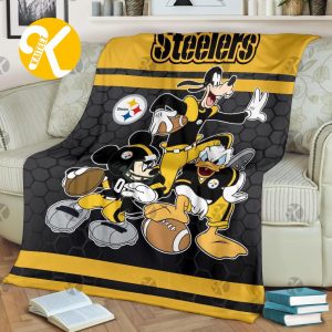 Disney Mickey Mouse Pittsburgh Steelers NFL Team Football In Black And Yellow Throw Fleece Blanket