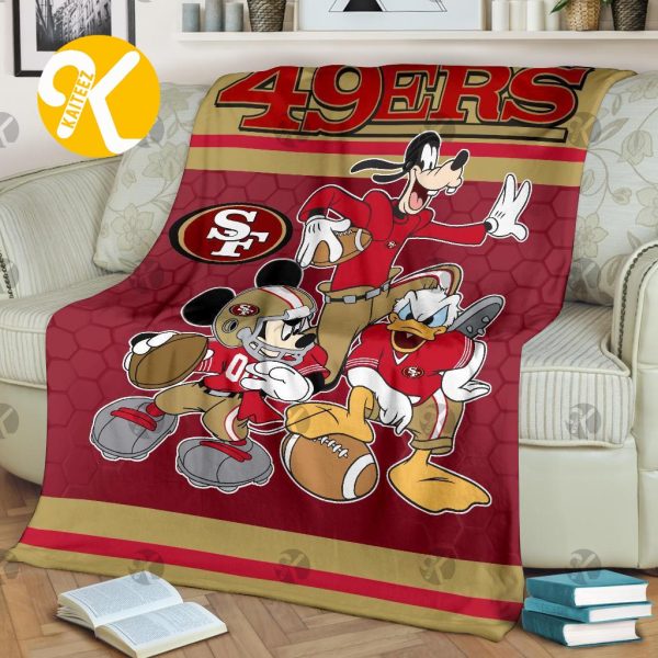 Disney Mickey Mouse San Francisco 49ers NFL Team Football In Red And Sand Throw Fleece Blanket