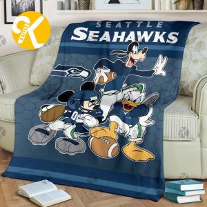 Disney Mickey Mouse Seattle Seahawks NFL Team Football In Blue Throw Fleece Blanket