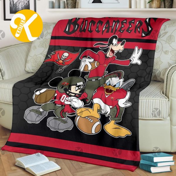 Disney Mickey Mouse Tampa Bay Buccaneers NFL Team Football In Red And Black Throw Fleece Blanket