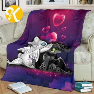 Disney Romantic Night Fury and Light Fury Falling In Love In The Night Sky Christmas Throw Blanket