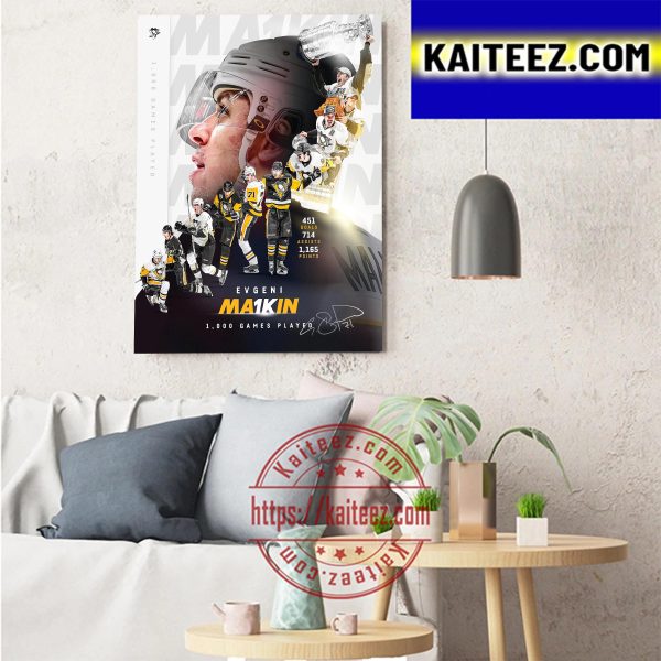 Evgeni Malkin 1000 NHL Games And Counting Pittsburgh Penguins Art Decor Poster Canvas