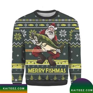Funny Merry Fishmas Santa With Fish Ugly Sweater